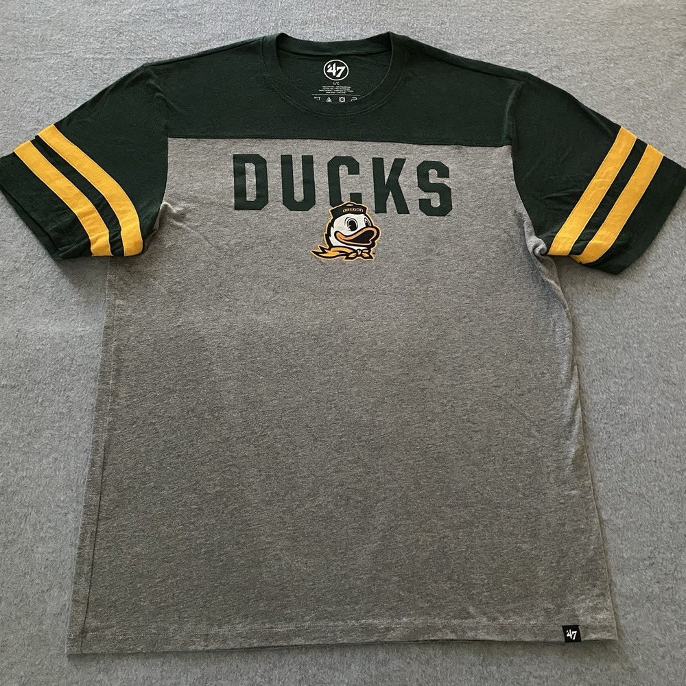 Oregon Ducks Shirt Womens Large Green Gray Ringer Tee Football '47 T-Shirt - Picture 2 of 12